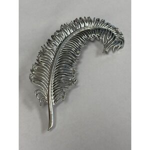 Vintage 70s Coro Feather Quill Brooch Silver Tone Signed Pegasus Pin 3 Inches